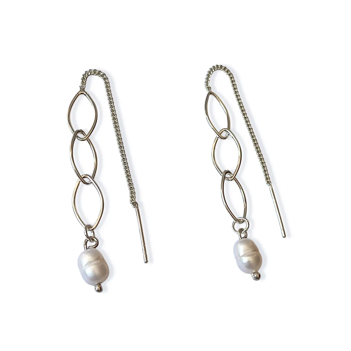 ANDREA COGGIOLA JOYAS - Aros Perla De Río Cadena Palito Plata Fina 925