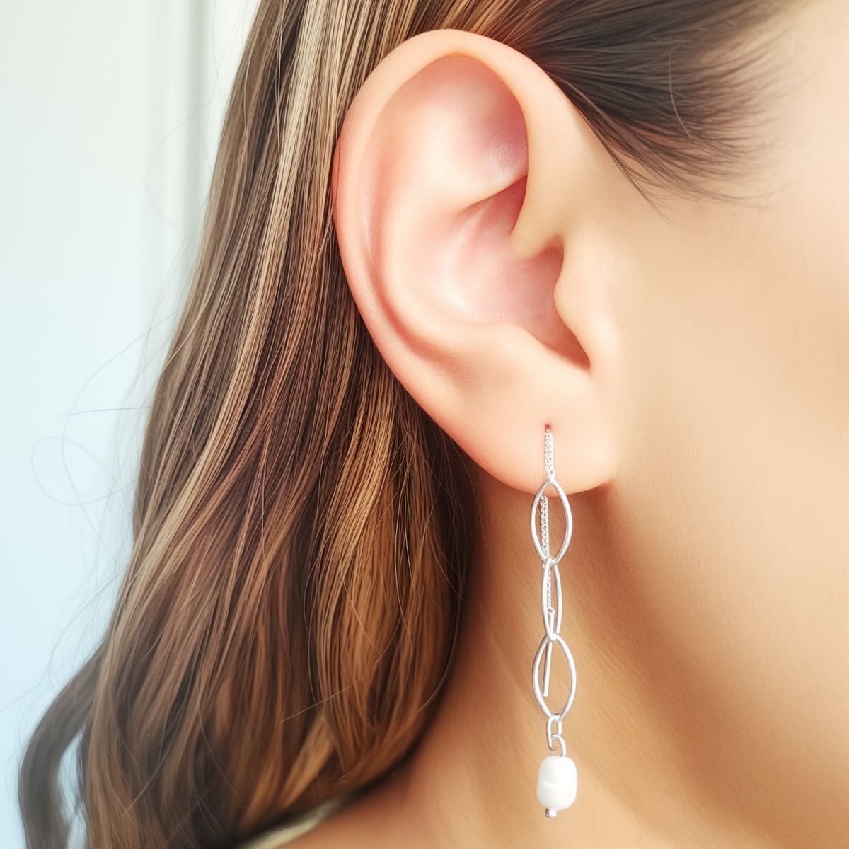 ANDREA COGGIOLA JOYAS - Aros Perla De Río Cadena Palito Plata Fina 925