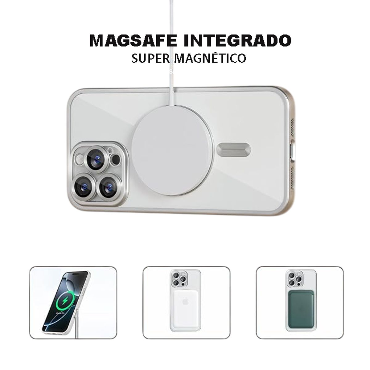 GENERICO - Carcasa Magsafe para iPhone 15 / Plata Lentes