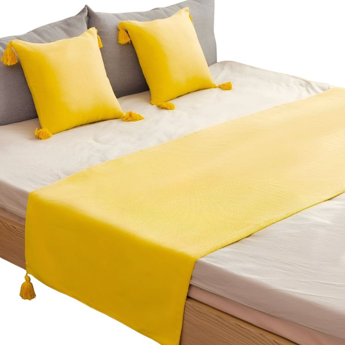GENERICO - JUEGO DE PIECERA DE CAMA MAS 2 COJIN CON FUNDAS MODELO LINO AMARILLA