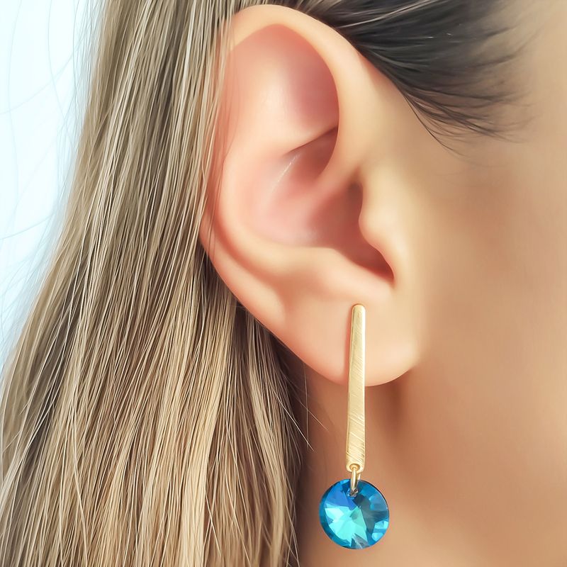 ANDREA COGGIOLA JOYAS - Aros Cristal Azul Bermuda 12mm Enchapado Oro 18K
