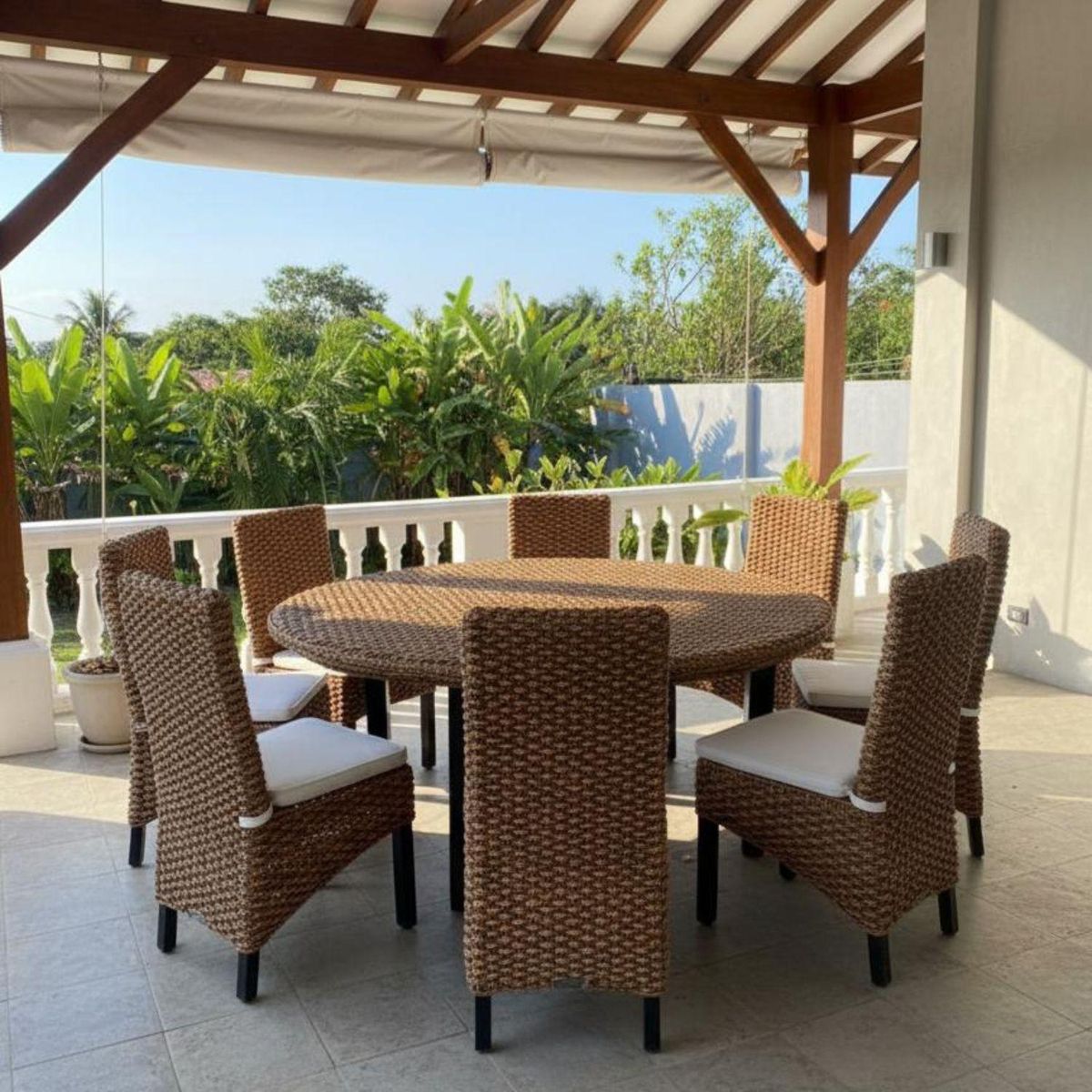 GENERICO - Comedor Redondo 8 Personas Rattan Natural