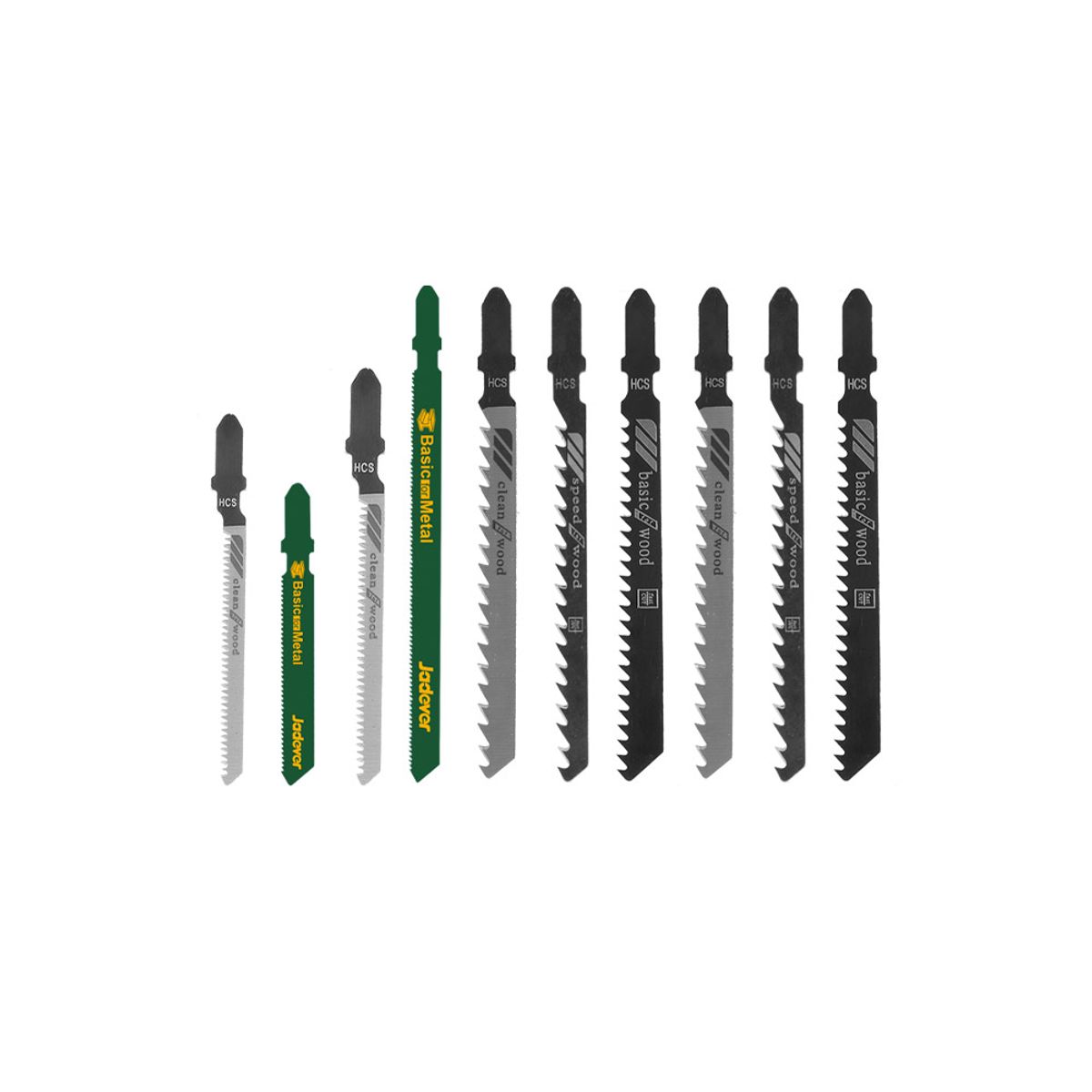 JADEVER - Set Hojas Sierra Caladora Metal-Madera-Aluminio 10 Piezas JADEVER