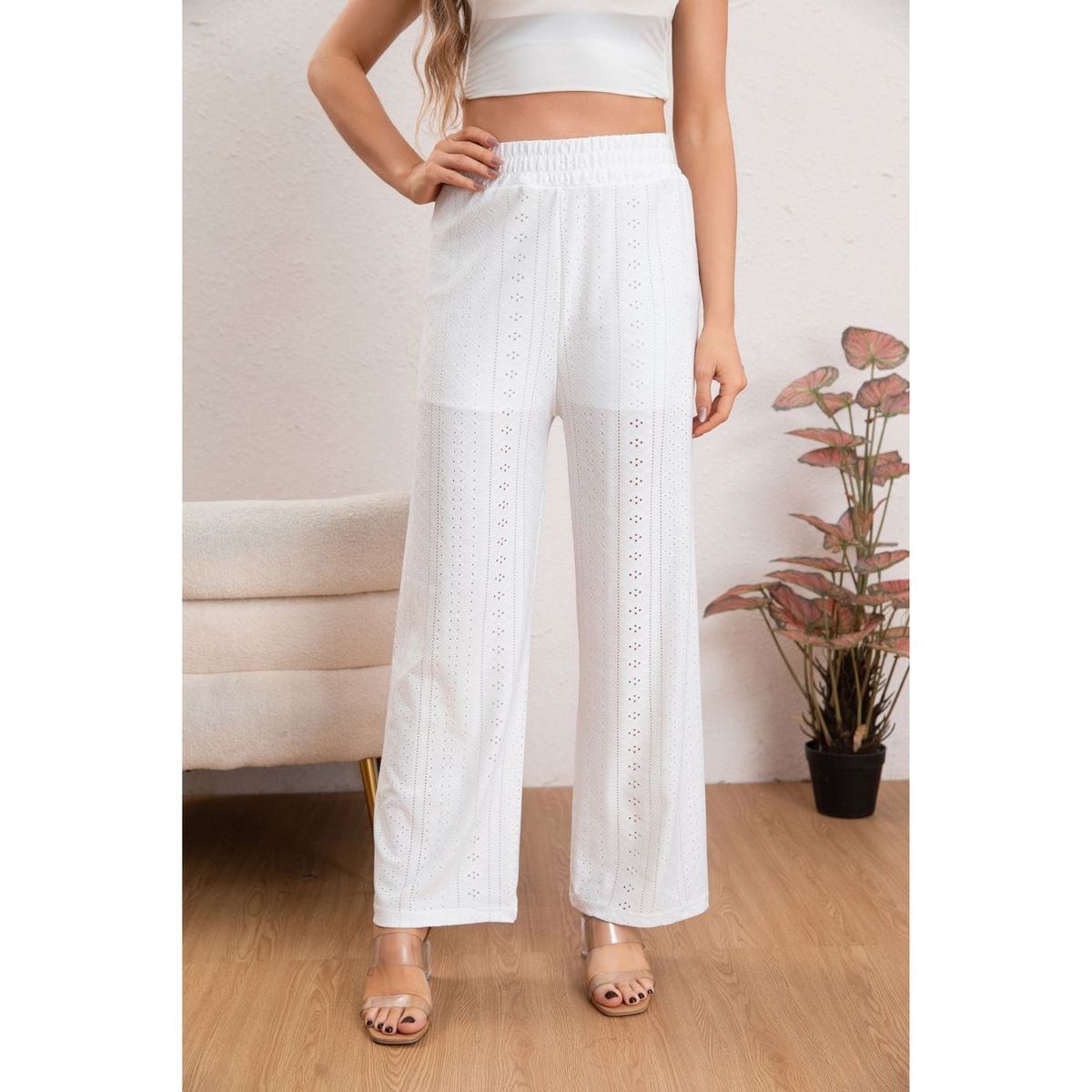 LIKE SHOP - Pantalon Playero Mujer Broderie Juvenil Verano 5004