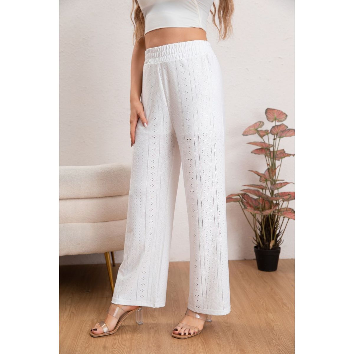 LIKE SHOP - Pantalon Playero Mujer Broderie Juvenil Verano 5004