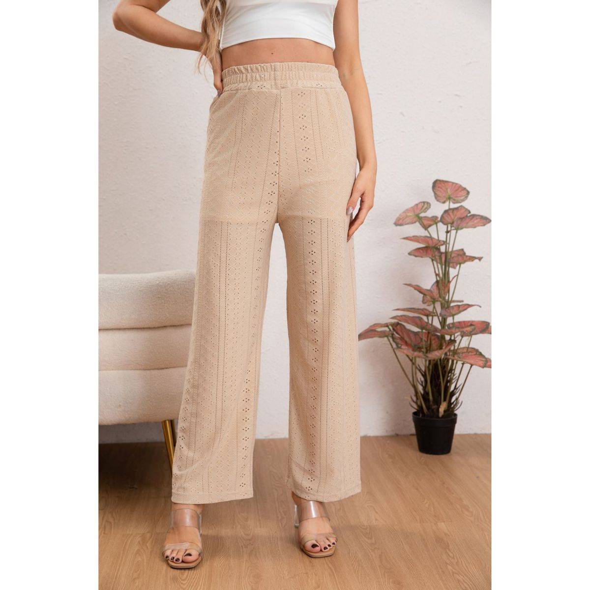 LIKE SHOP - Pantalon Playero Mujer Broderie Juvenil Verano 5004