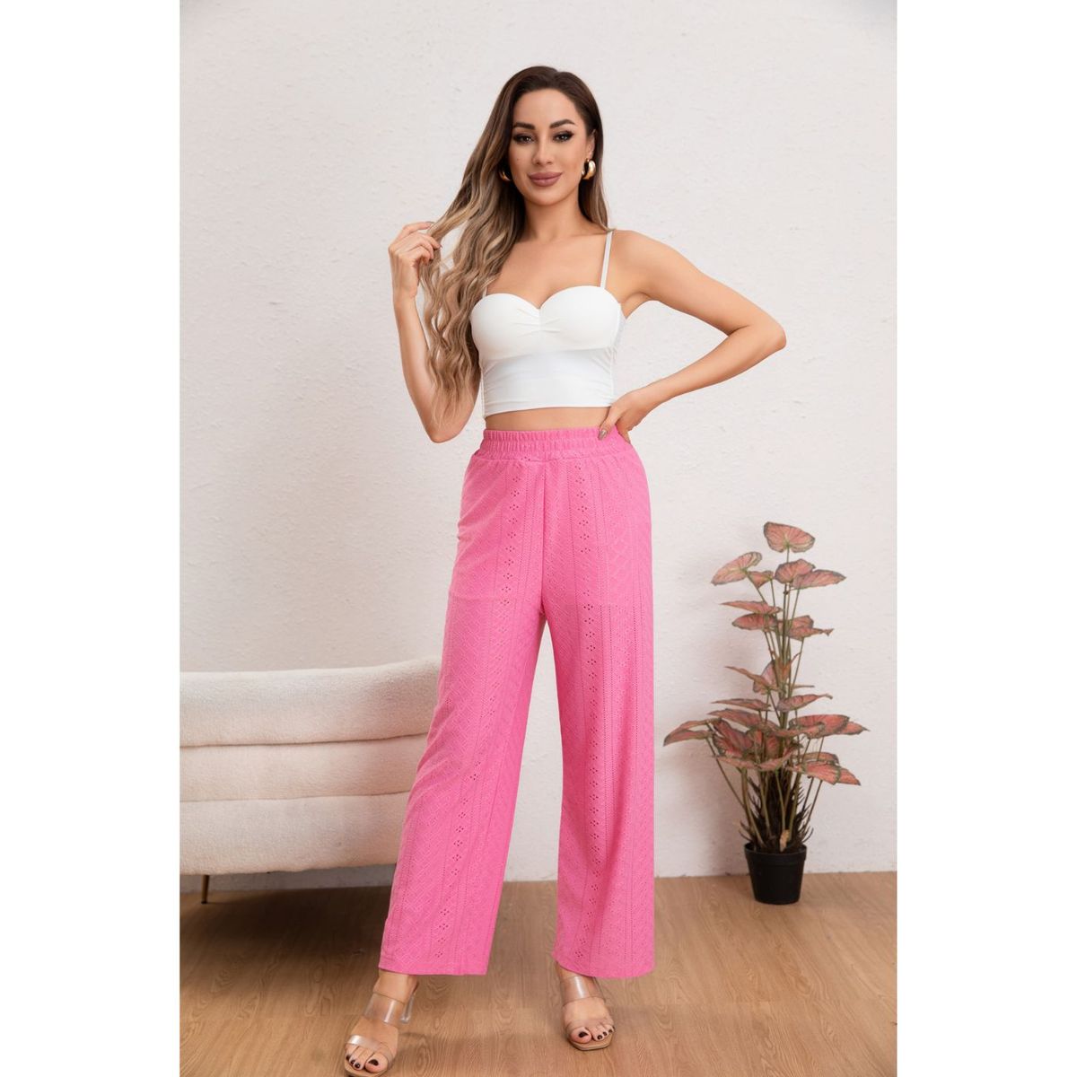 LIKE SHOP - Pantalon Playero Mujer Broderie Juvenil Verano 5004