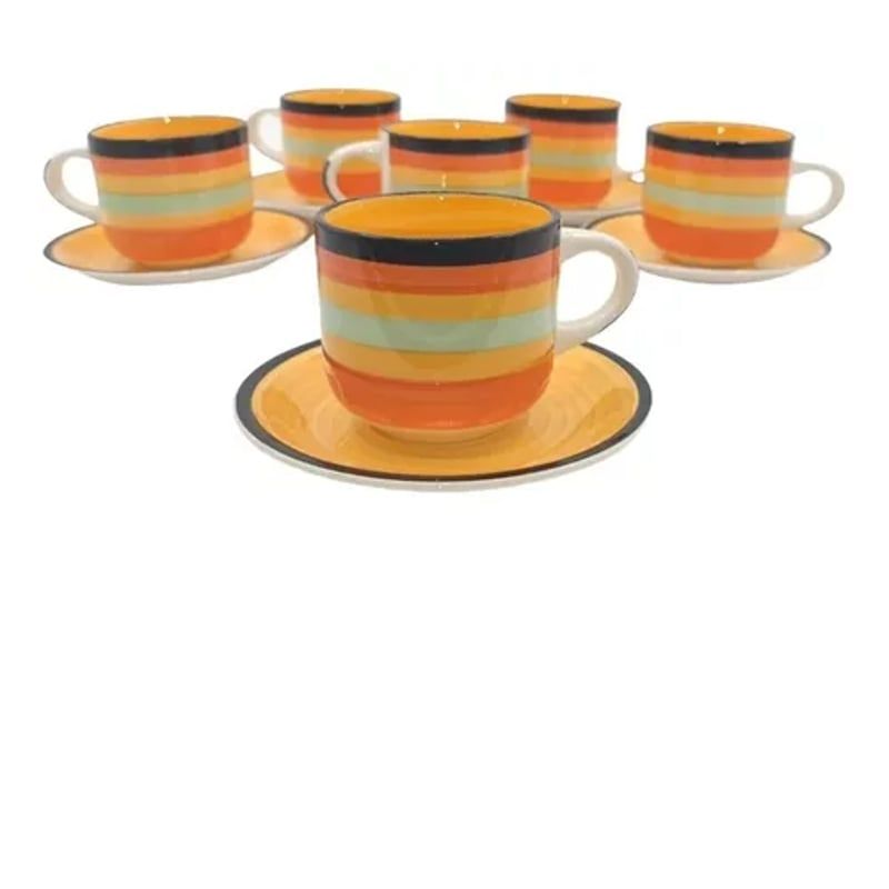 GENERICO - Set De Tazas De Loza Con Plato Cafe 12pcs 350ml