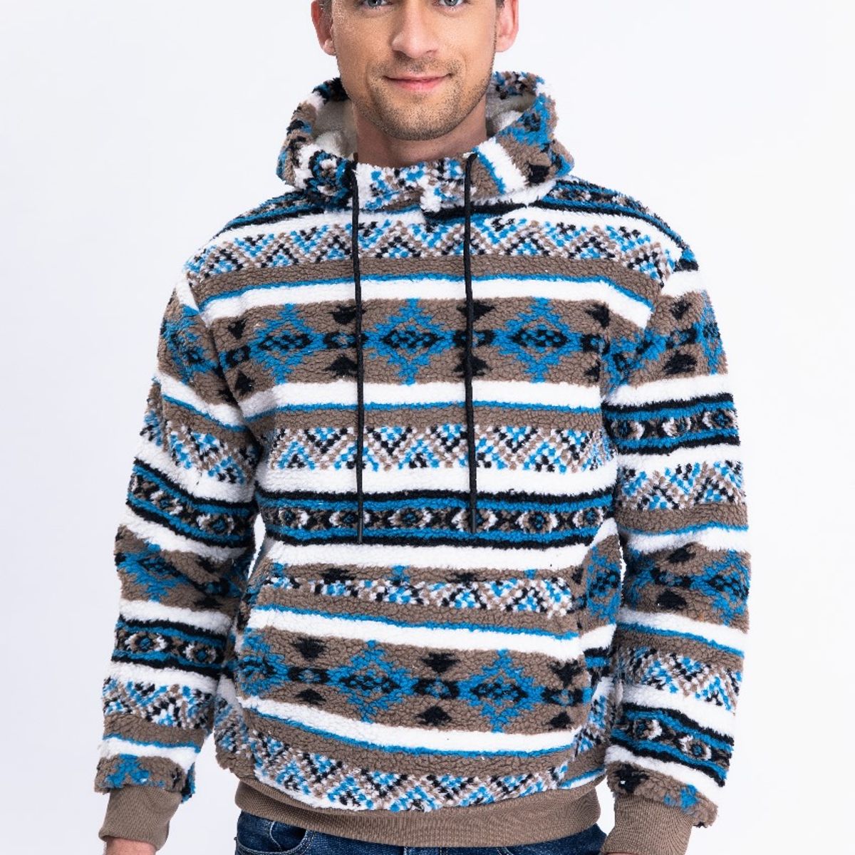 LIKE SHOP - Polerón Canguro Hombre Forro Piel Étnico Otoño Invierno Capucha 7564