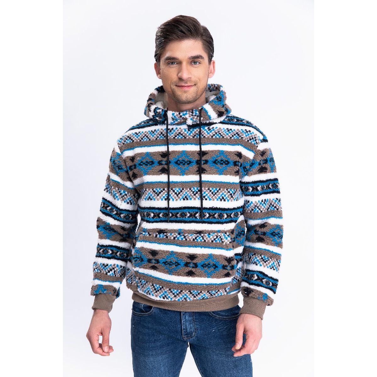 LIKE SHOP - Polerón Canguro Hombre Forro Piel Étnico Otoño Invierno Capucha 7564