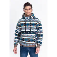 MPROPIA - Polerón Canguro Hombre Forro Piel Étnico Otoño Invierno Capucha 7564.