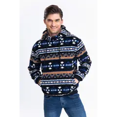 MPROPIA - Polerón Canguro Hombre Forro Piel Étnico Otoño Invierno Capucha 7564
