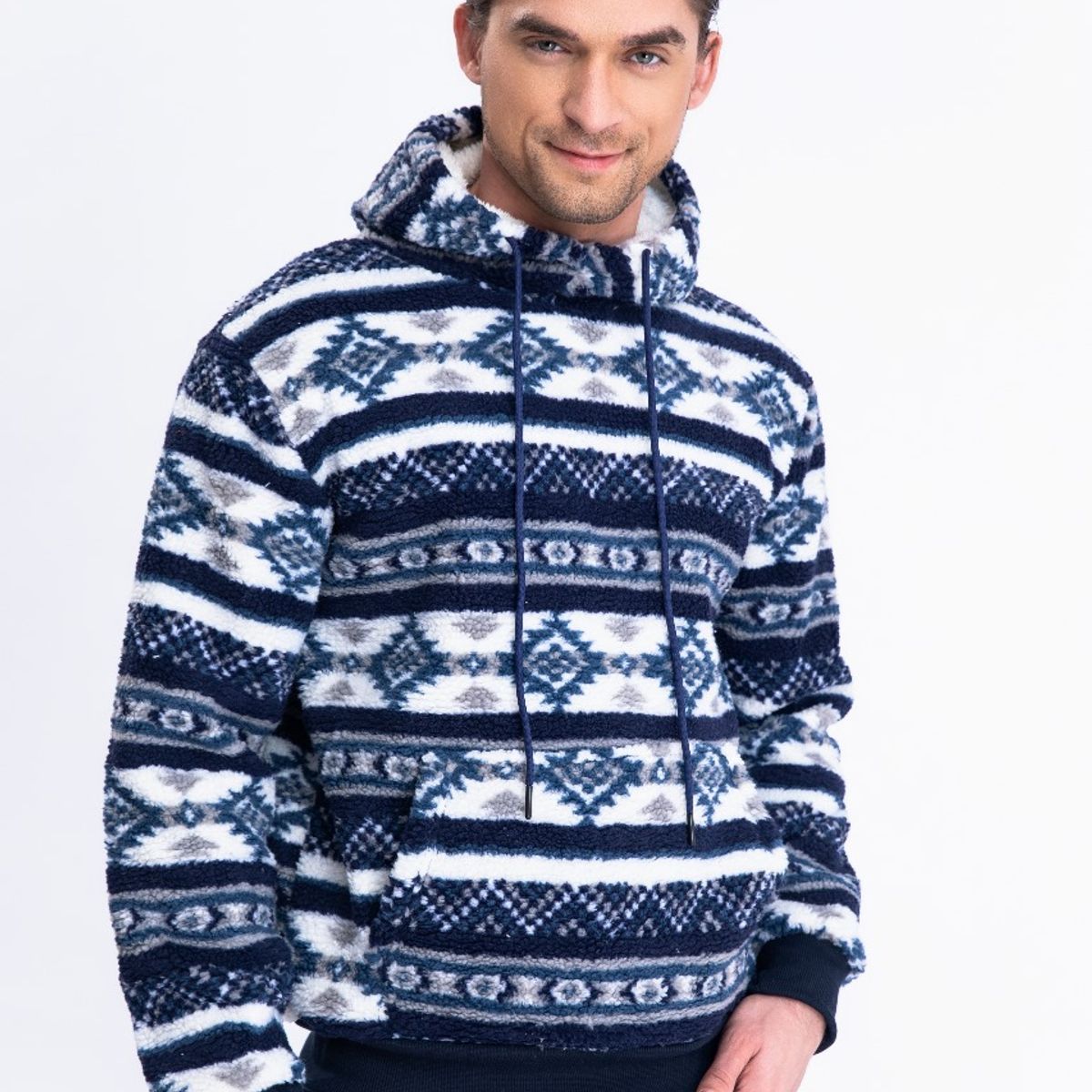 LIKE SHOP - Polerón Canguro Hombre Forro Piel Étnico Otoño Invierno Capucha 7564