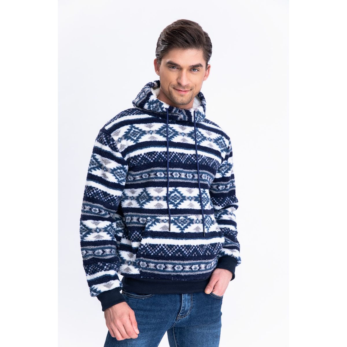 LIKE SHOP - Polerón Canguro Hombre Forro Piel Étnico Otoño Invierno Capucha 7564