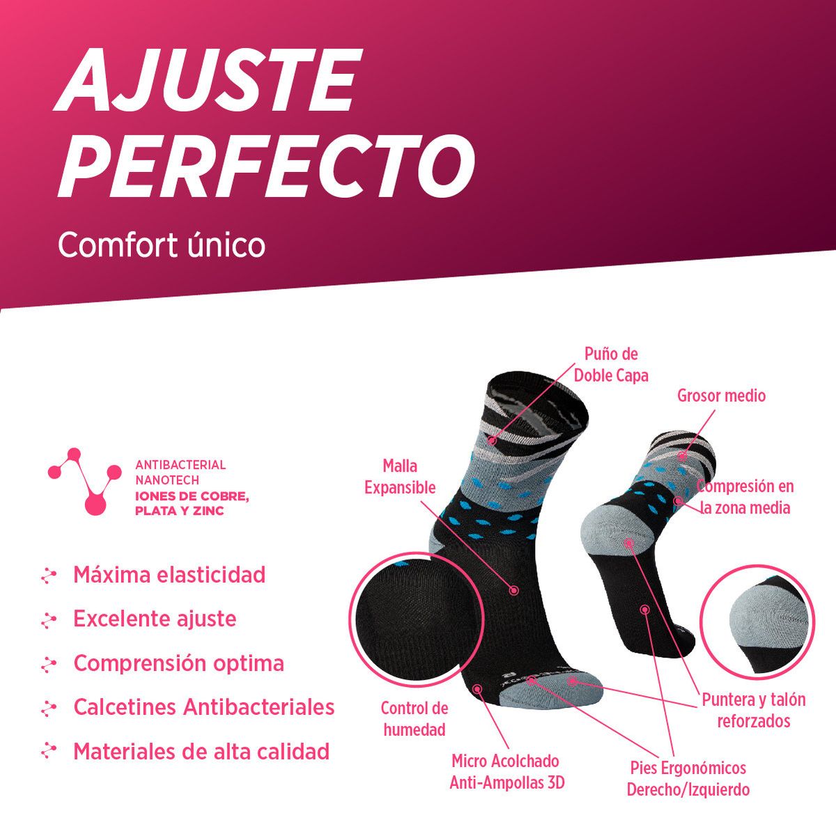 SILVERA NANOTECH - Calcetines deportivos trail running ciclismo gym tenis padel 2 pack