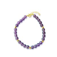 Pulsera Turmalina Morado 6mm Bolitas Enchapado Oro 18K