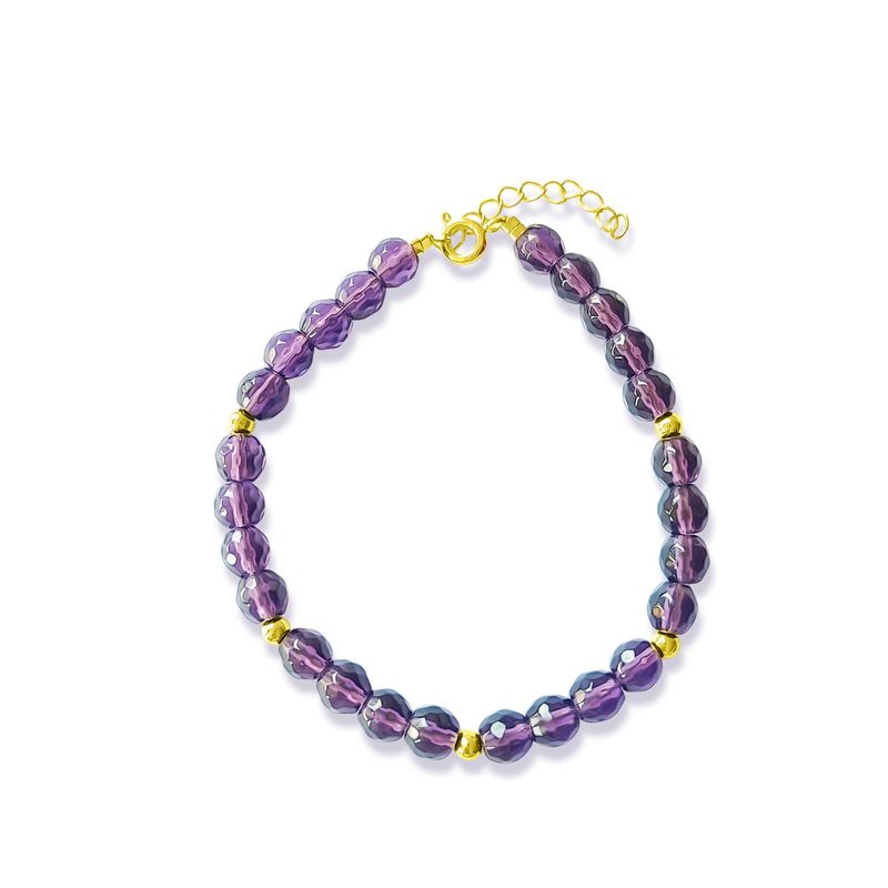 ANDREA COGGIOLA JOYAS - Pulsera Turmalina Morado 6mm Bolitas Enchapado Oro 18K