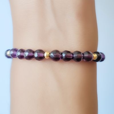 Imagen 2 del producto Pulsera Turmalina Morado 6mm Bolitas Enchapado Oro 18K