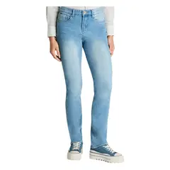 CURVI - Jeans Tiro Alto Recto 1 Boton Celeste
