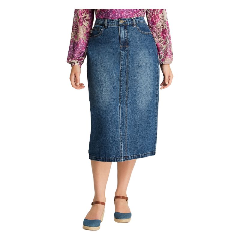 CURVI - Falda Jeans Abertura Frontal Azul