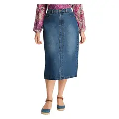 CURVI - Falda Jeans Abertura Frontal Azul
