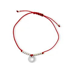 ANDREA COGGIOLA JOYAS - Pulsera Círculo Corazón Bolitas Plata Fina 925 Cordón Rojo
