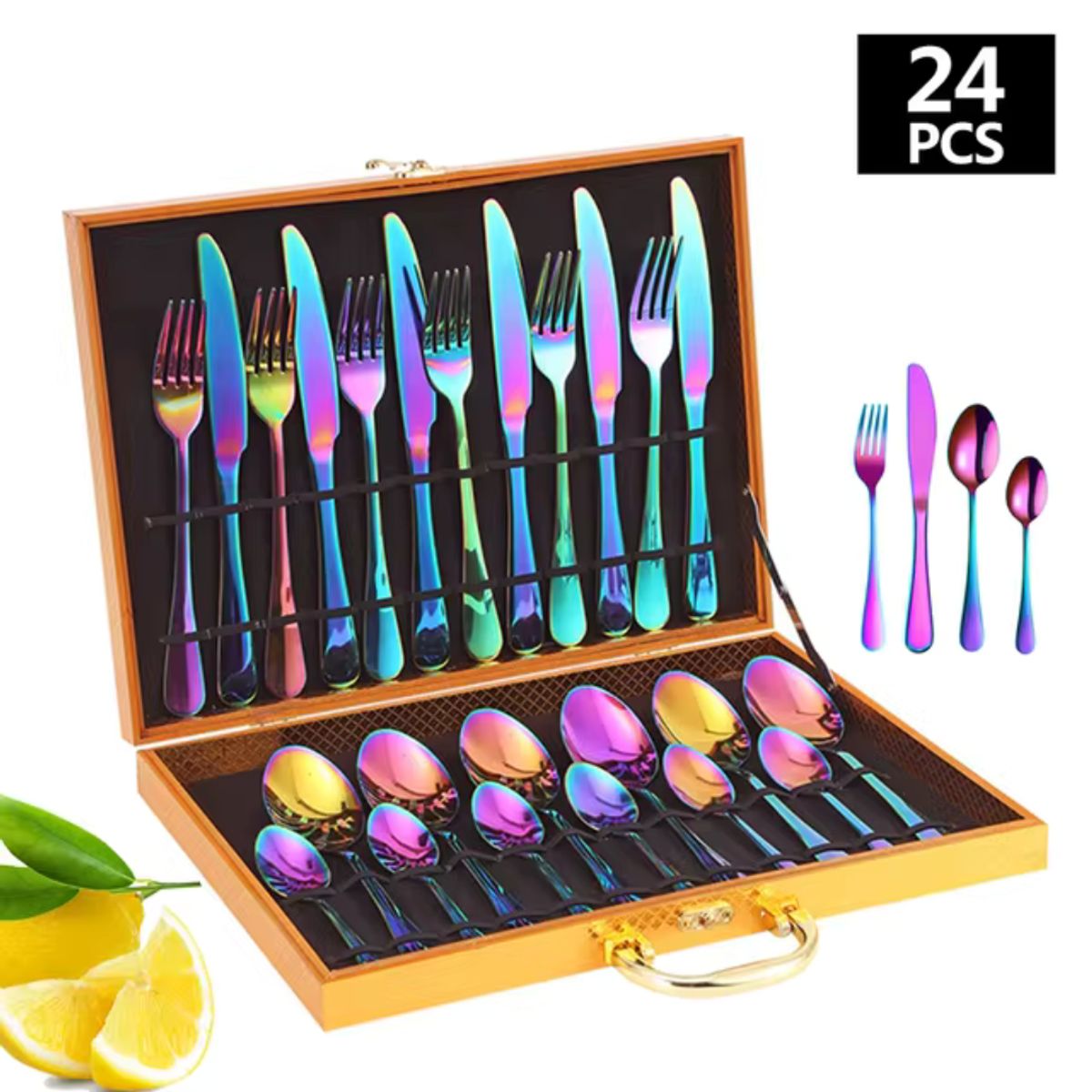 GENERICO - Set cubiertos de Lujo 24 Piezas Tornasol