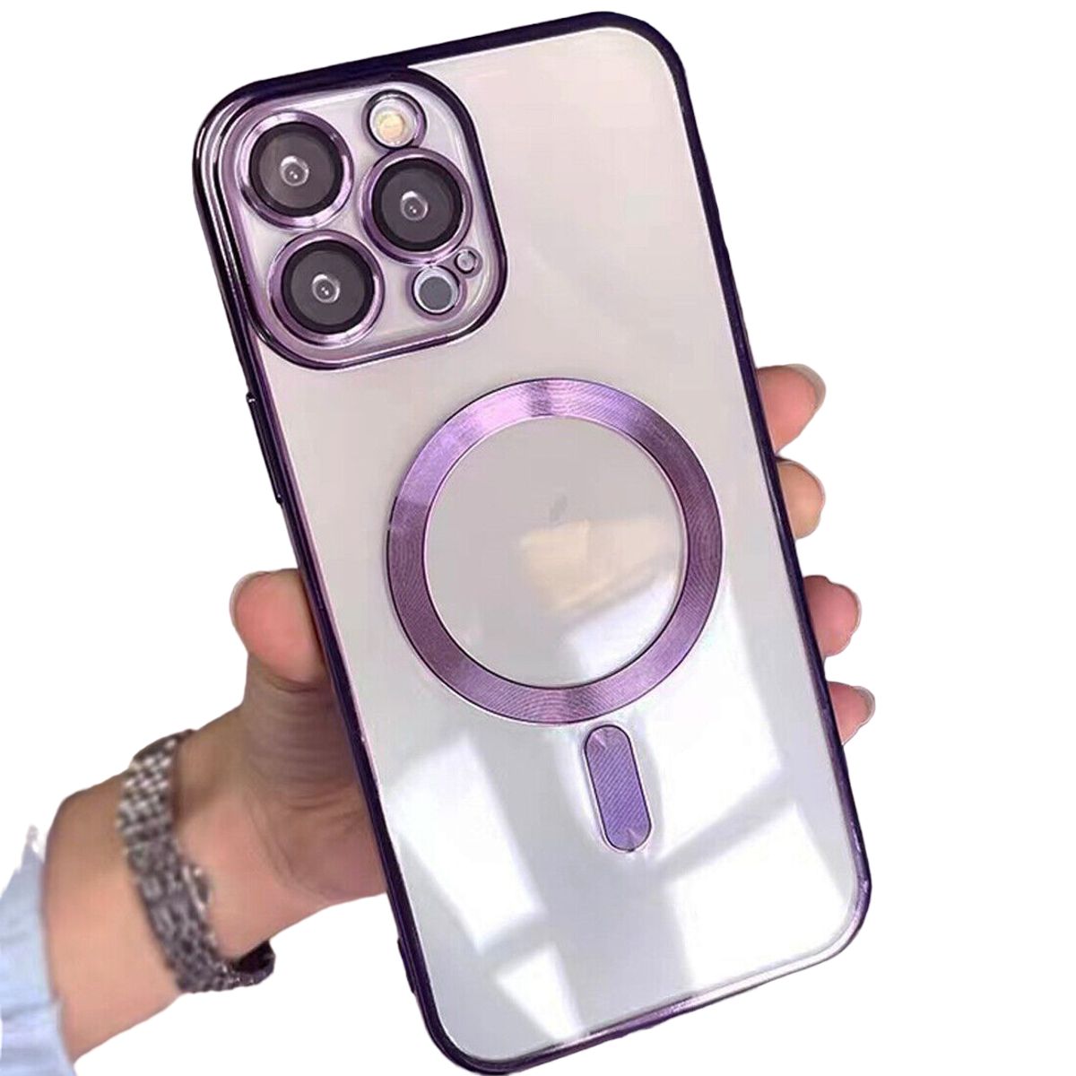 GENERICO - Carcasa Magsafe para iPhone 14 Pro Max / Morado Lentes