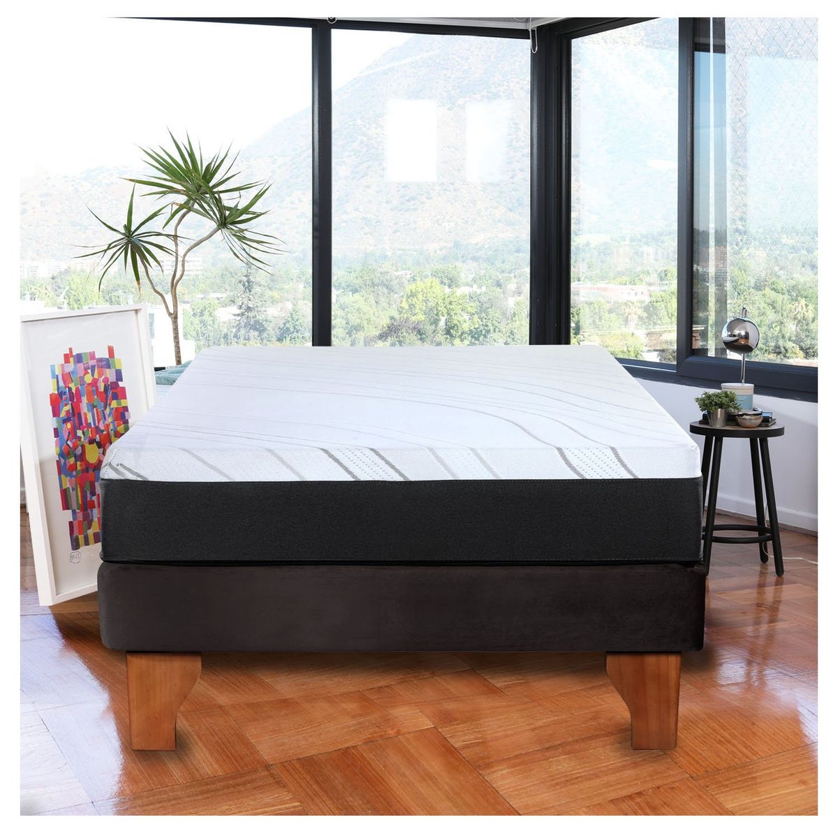 LATAM HOME - Cama Europea Zen Pro Colchon Resortes 1.5 Plaza Base Dividida Tela Negro