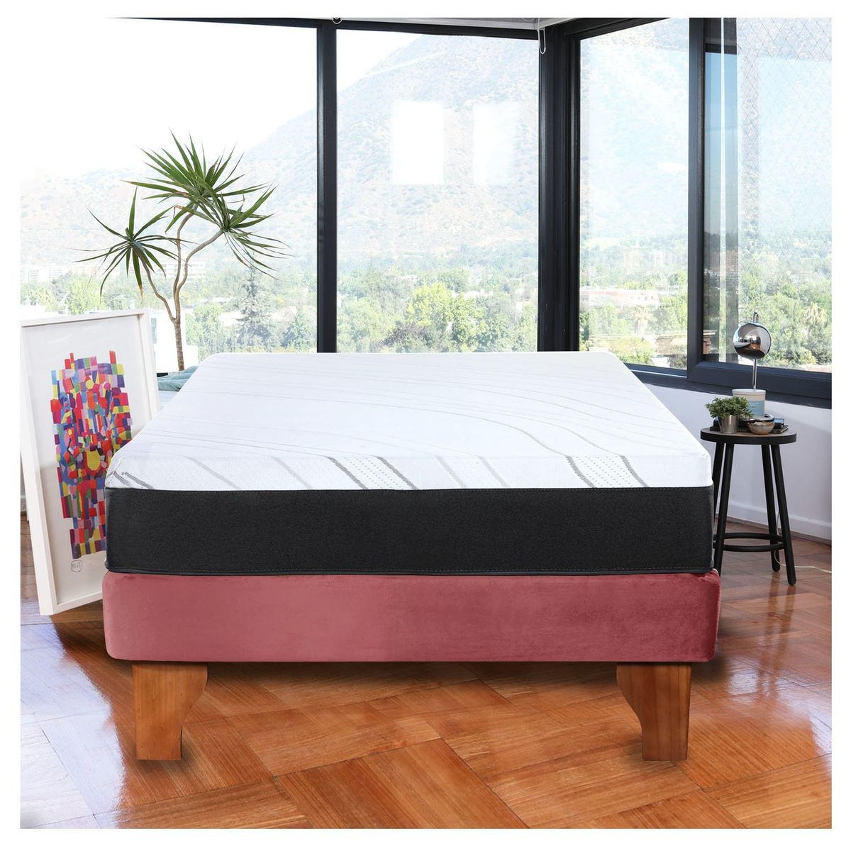 LATAM HOME - Cama Europea Zen Pro Colchon Resortes 1.5 Plaza Base Dividida Tela Palo Rosa