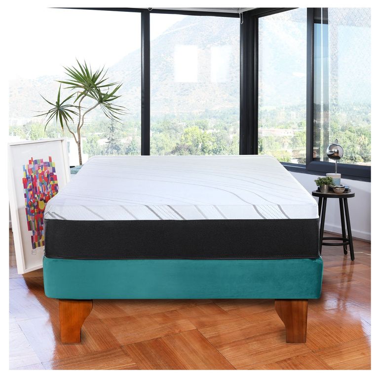 Cama Europea Zen Pro Colchon Resortes 1.5 Plaza Base Dividida Tela Turquesa