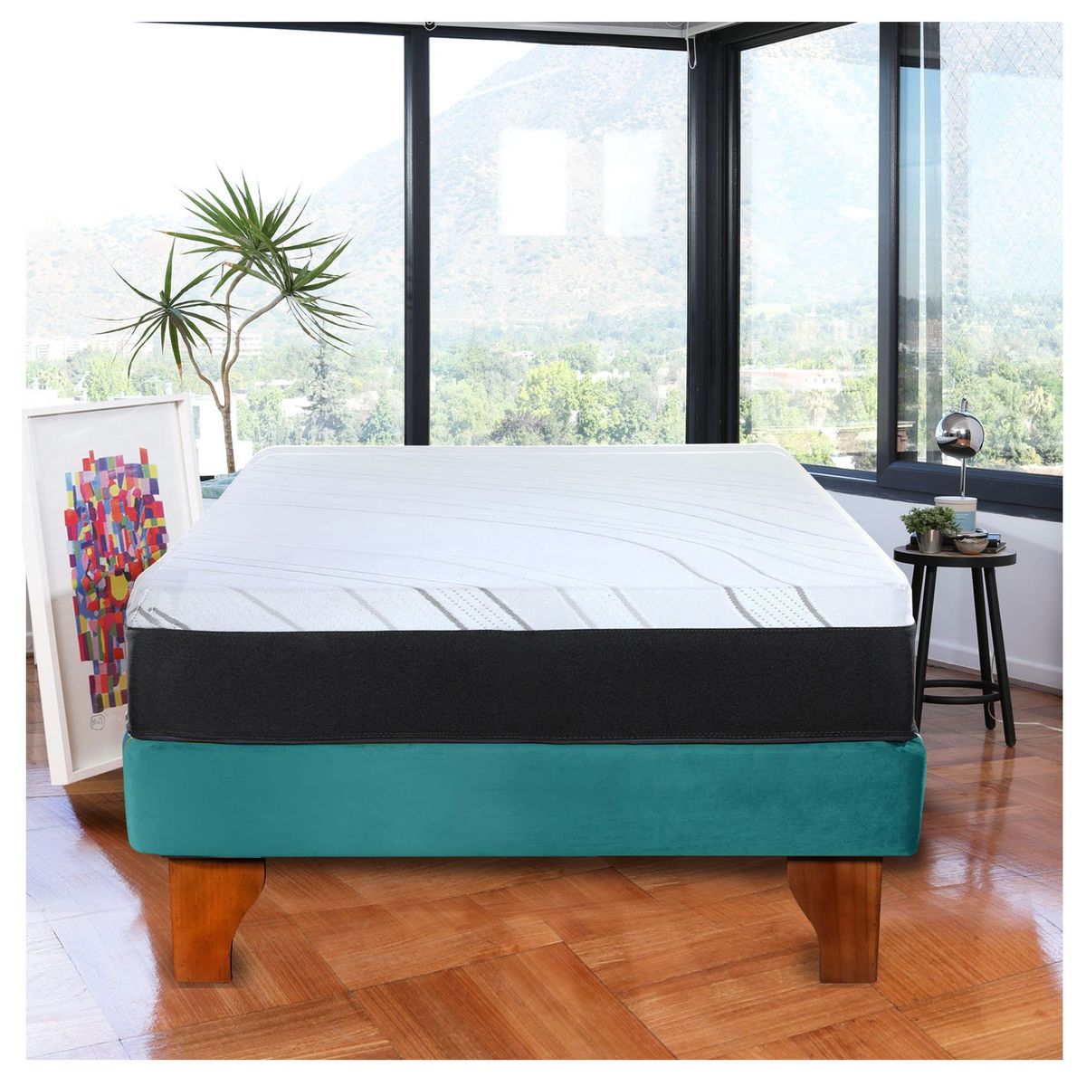 LATAM HOME - Cama Europea Zen Pro Colchon Resortes 1.5 Plaza Base Dividida Tela Turquesa