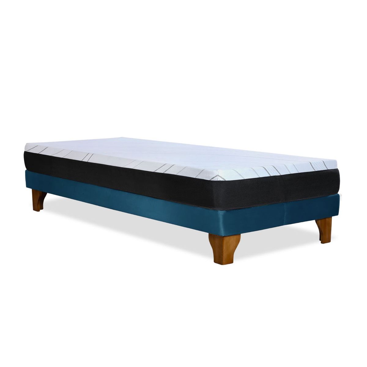 LATAM HOME - Cama Europea Zen Pro Colchon Resortes 1.5 Plaza Base Dividida Tela Azul Petroleo
