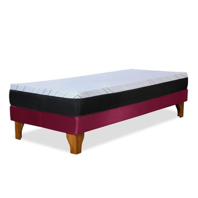 Imagen 2 del producto Cama Europea Zen Pro Colchon Resortes 1.5 Plaza Base Dividida Tela Burdeo