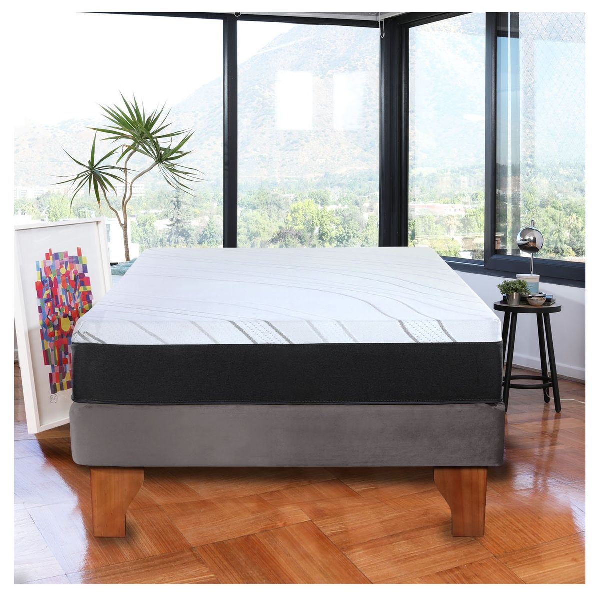 LATAM HOME - Cama Europea Zen Pro Colchon Resortes 1.5 Plaza Base Dividida Tela Gris