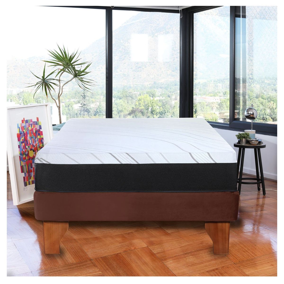 LATAM HOME - Cama Europea Zen Pro Colchon Resortes 1.5 Plaza Base Dividida Tela Café