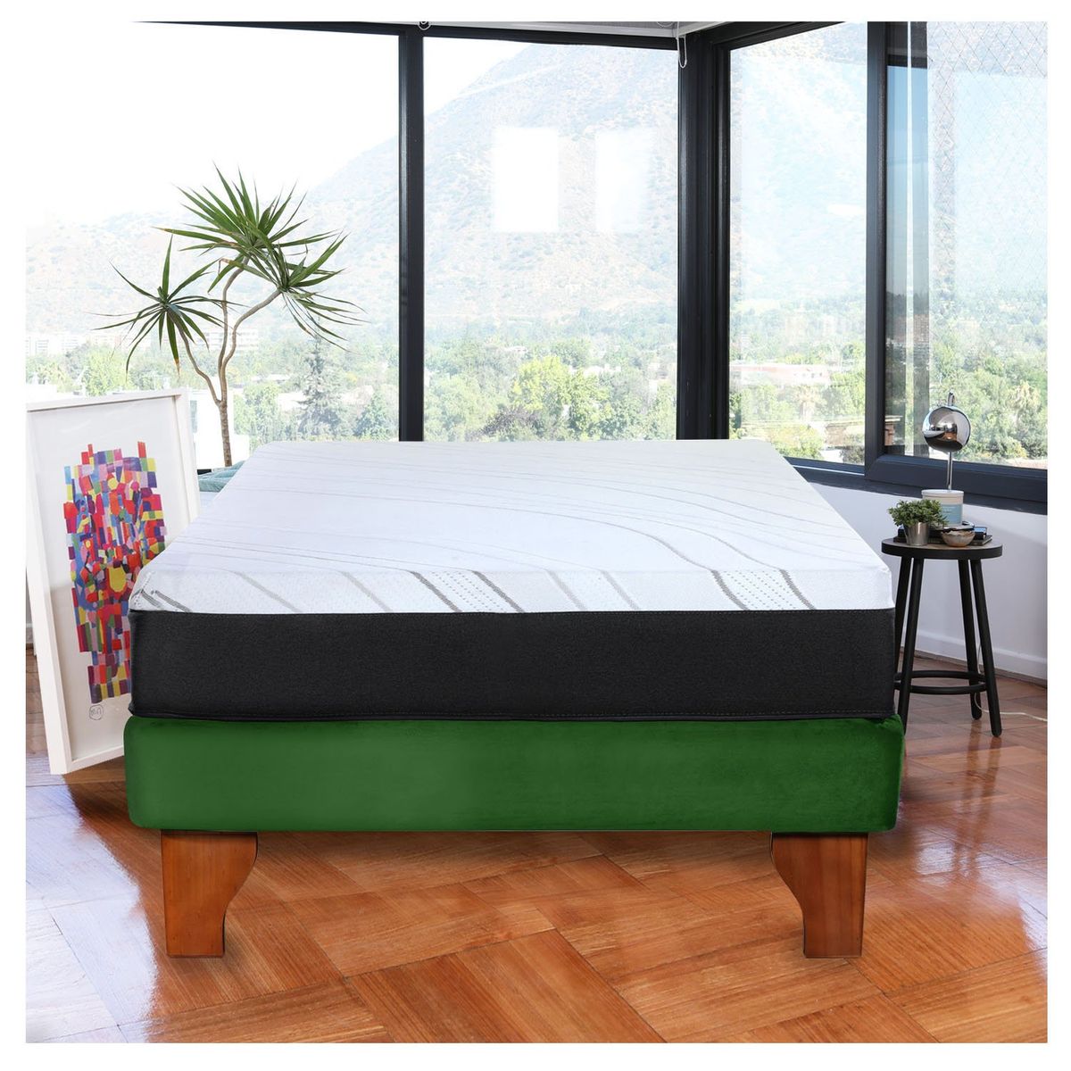 LATAM HOME - Cama Europea Zen Pro Colchon Resortes 1.5 Plaza Base Dividida Tela Verde