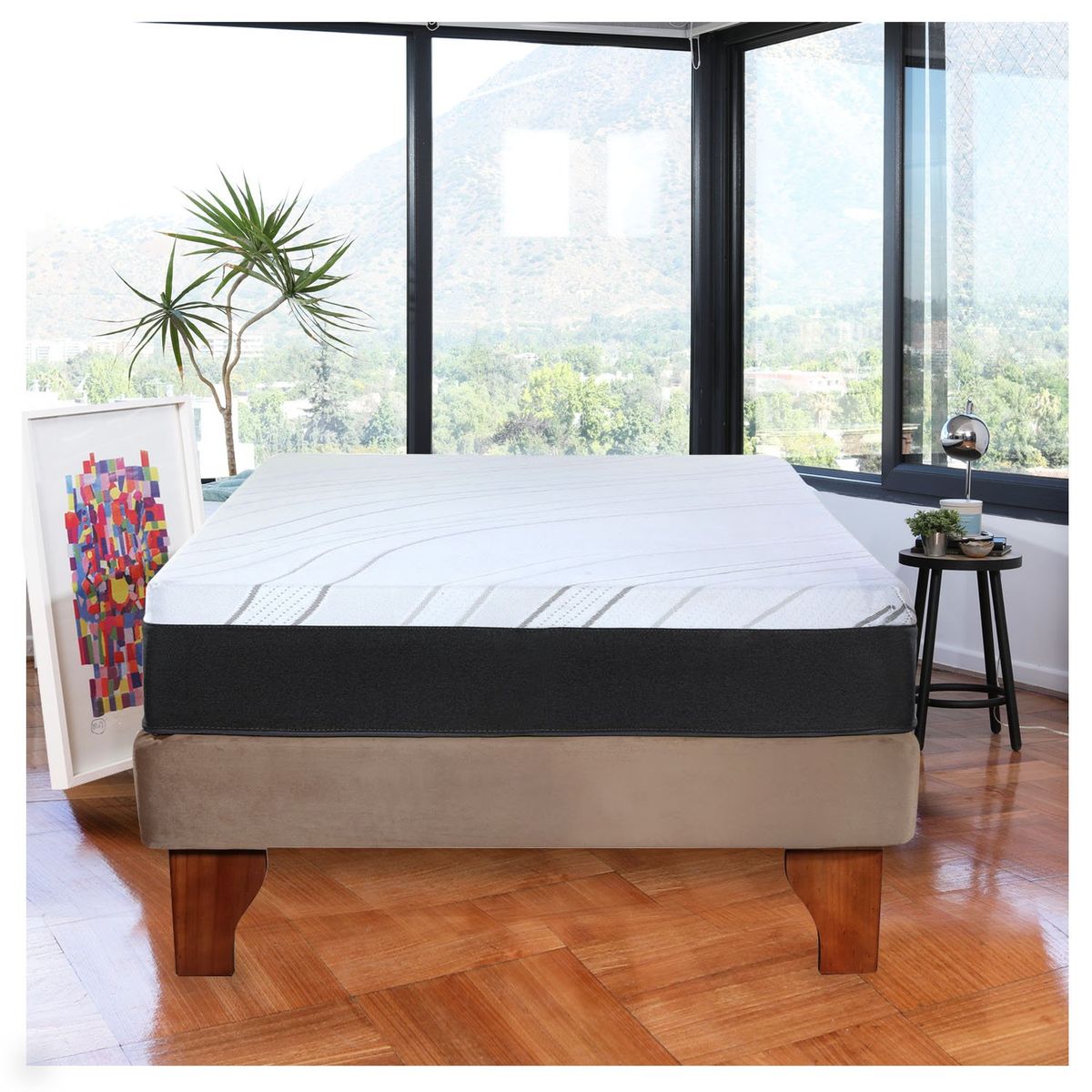 LATAM HOME - Cama Europea Zen Pro Colchon Resortes 1.5 Plaza Base Dividida Tela Beige