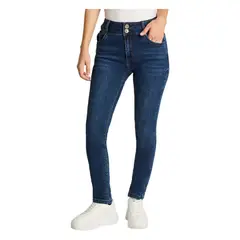 CURVI - Jeans Tiro Alto Slim 5 Bolsillos Pretina Dos Botones Push Up