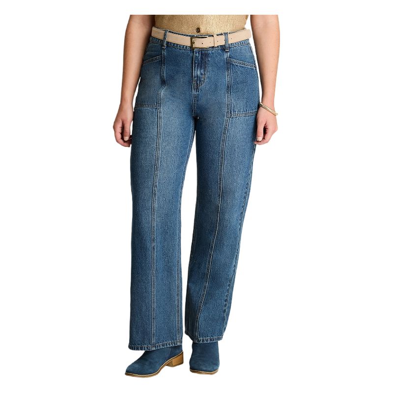CURVI - Jeans Tiro Alto Recto Con Cinturón Azul