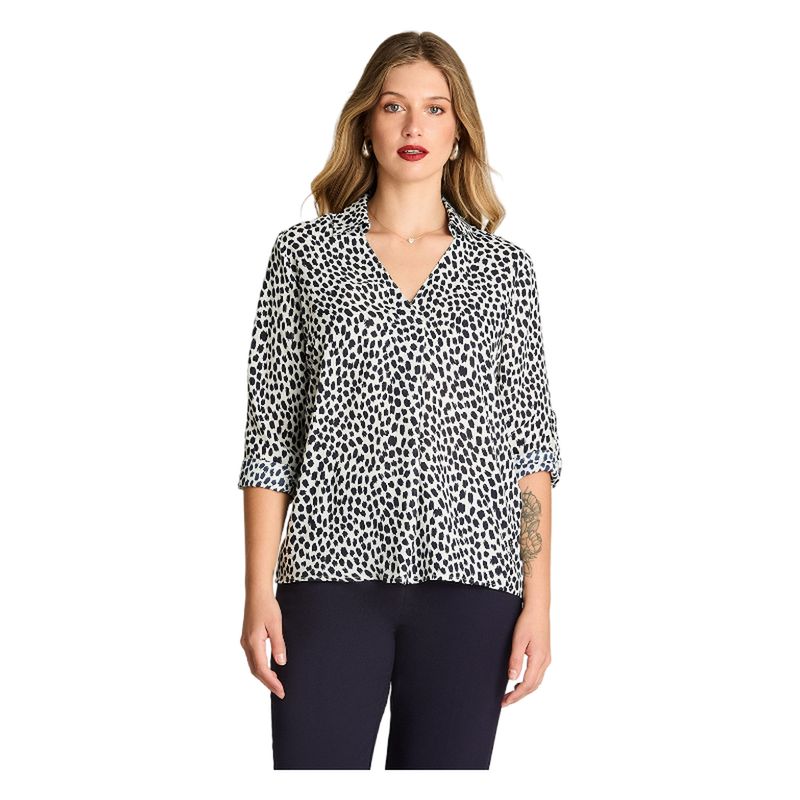 LORENZO DI PONTTI - Blusa Manga Larga Satin Cuello Camisero Azul