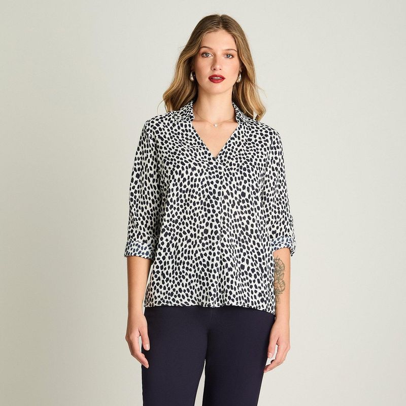 LORENZO DI PONTTI - Blusa Manga Larga Satin Cuello Camisero Azul