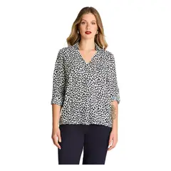 LORENZO DI PONTTI - Blusa Manga Larga Satin Cuello Camisero Azul