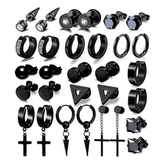 GENERICO - 15 Pares Aros Aretes Pendientes Hombre Negro