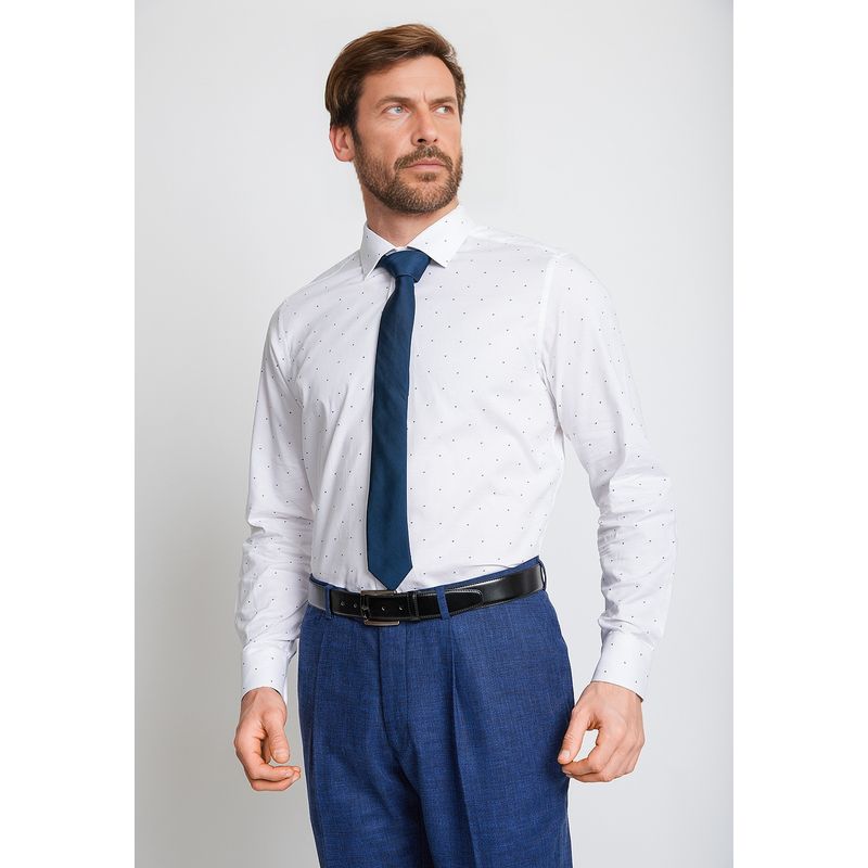 TRIAL - Camisa Hombre Formal Mezcla Algodón Fantasía Slim Dynamic Blanco