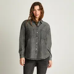 ACUARELA - Blusa Manga Larga Acid Wash Detalle Roturas Gris