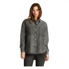ACUARELA - Blusa Manga Larga Acid Wash Detalle Roturas Gris