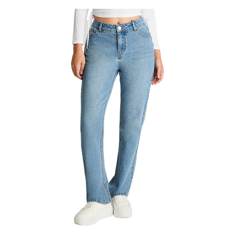 ACUARELA - Jeans Tiro Alto Recto Básico Celeste