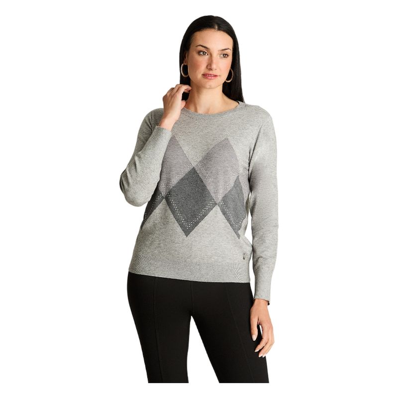 LORENZO DI PONTTI - Sweater Manga Larga Escote Redondo Color Block Gris