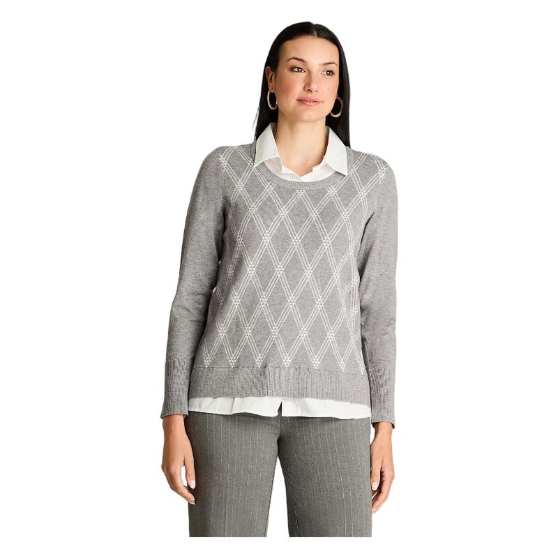 LORENZO DI PONTTI - Sweater Manga Larga Twin Set Camisero Gris.